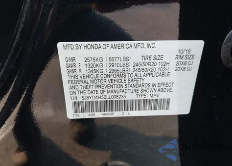 2020 Acura Mdx Technology Package z USA, uszkodzony, nr VIN 5J8YD4H56LL008235